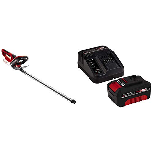 Einhell GH-CH 18 Li - Recortasetos inalámbrico 18 V (longitud de corte: 460 mm, longitud de la hoja 520 mm) + Kit con cargador y batería de repuesto de 18 V, 4 Ah, 21 V, tiempo de carga: 60 minutos