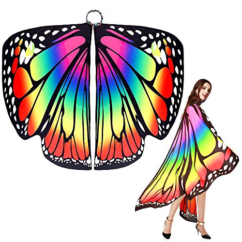 EMAGEREN Chal de Alas de Mariposa Disfraz Mariposa para Mujer Alas de Mariposa Adulto Traje de Mariposade Tela SuaveAccesorio para Disfraz de Carnaval/Pascua/Fiesta/Baile - Multicolor, 168 * 135cm