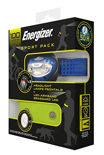 Energizer Sport Pack, Linterna Frontal + Brazalete LED + Pilas, Running y Ciclismo, Azul