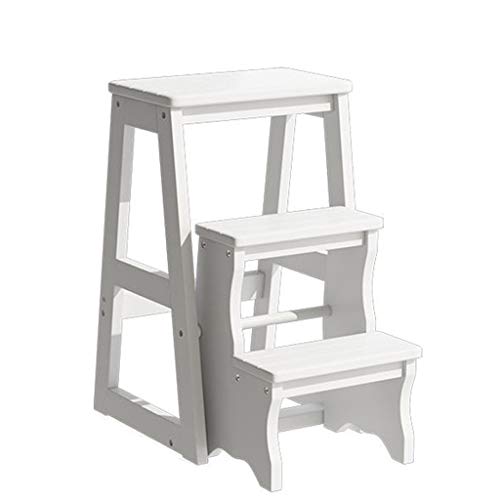 Escalera de Tijera Plegable de 3 peldaños, Taburete de Madera portátil para hogar y Oficina y Cocina, con Pedal Ancho Antideslizante, Capacidad de 400 LB, Blanco Escalera de Tijera Plegable de 3 peldaños, Taburete de Madera portátil para hogar y Oficina y Cocina, con Pedal Ancho Antideslizante, Capacidad de 400 LB, Blanco