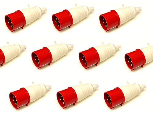 ESR 10 Conectores trifásicos de 4 Pines, 16 A, Color Rojo, de 380 a 415 V, Resistente a Las inclemencias del Tiempo, IP44, Ideal para Trabajos industriales