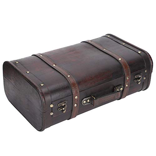 Estuche de madera antiguo, maleta vintage, diseño de doble capa Funcionalidad fuerte Gran capacidad de carga para la decoración del hogar
