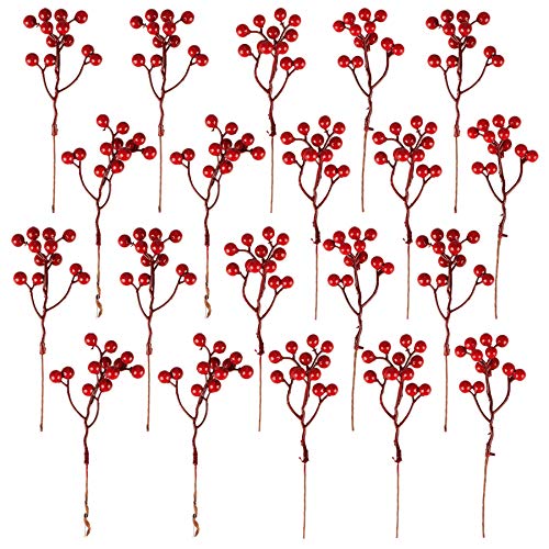 Fangoo 20 Piezas Decoración Artificiales de Bayas Rojos, 18 cm Bayas Rojas para Manualidades de decoración de árboles de Navidad Temporada de Vacaciones Decoración de Invierno Decoración del hogar