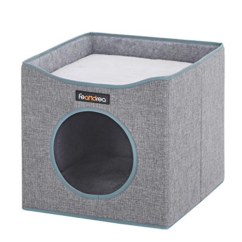 FEANDREA Cueva Plegable para Gatos, Casa para Gatos, con Superficie Acostada y 2 Cojines Reversibles, Hecha de Lino, Fieltro y MDF, Resistente a Rasguños, 33 x 37 x 33 cm, Gris PCB03G FEANDREA Cueva Plegable para Gatos, Casa para Gatos, con Superficie Acostada y 2 Cojines Reversibles, Hecha de Lino, Fieltro y MDF, Resistente a Rasguños, 33 x 37 x 33 cm, Gris PCB03G