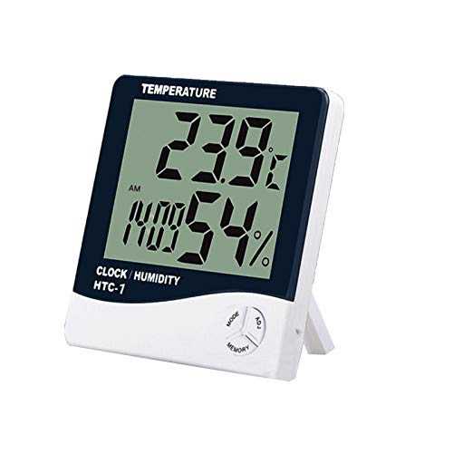 Festnight Higrómetro digital Termómetro Monitor de temperatura interior Medidor humedad Estación meteorológica LCD grande Reloj despertador con calendario Recordatorio por hora y memoria mínima máxima