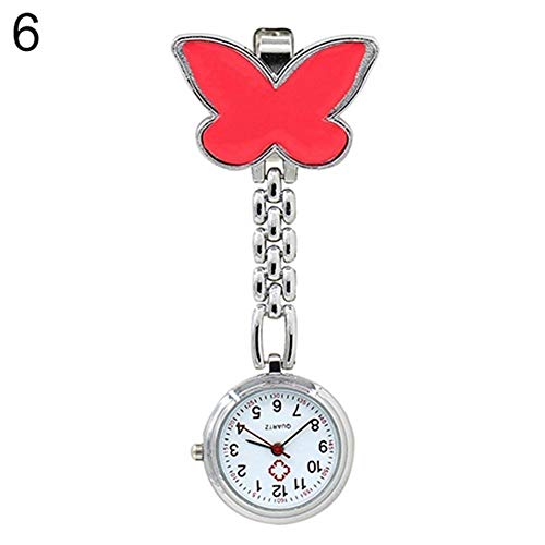FGMGFTG Reloj de Broche Duradero Lindo Que cuelga de la Mariposa Colgante Broche de la Enfermera del Cuarzo de Las Mujeres del Reloj de Bolsillo Enfermero Doctor Paramédico Médico (Color : Red)