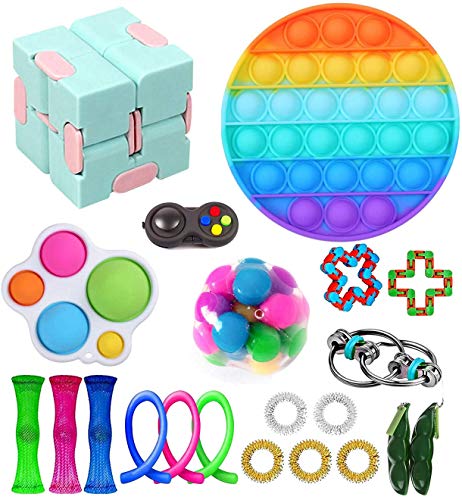 Fidget Toy Packs, Set De Juguetes Sensoriales Fidget Baratos con Simple Dimple Pop Bubble Infinite Cube Stress Ball y Anti Stress Relief Toy Stress Ball (22 Piezas H)