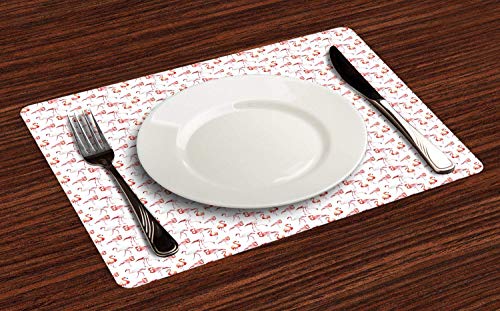 Flamingo Placemats for Dining Table, Tropical Watercolor Art Style Birds Romantic Hawaiian Island in Springtime, Anti-Skid Heat Resistant Place Mat Kitchen Party Decor, Set of 4, Orange Coral White Flamingo Placemats for Dining Table, Tropical Watercolor Art Style Birds Romantic Hawaiian Island in Springtime, Anti-Skid Heat Resistant Place Mat Kitchen Party Decor, Set of 4, Orange Coral White