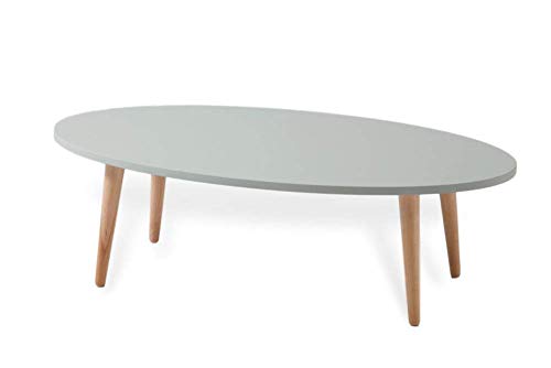 FLENDIT Home- Moderna Mesa de Centro Ovalada de 110 cm ø de Estilo Escandinavo de 1ª Calidad en Color Verde Menta Claro y Patas de Madera Maciza de Haya 100% Natural.