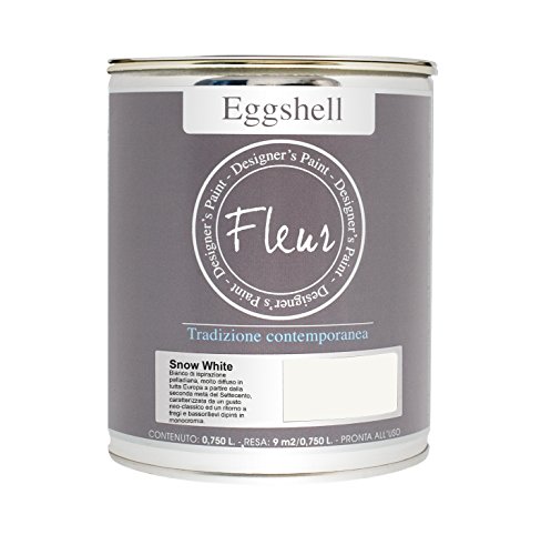 Fleur Designer'S Paint Fleur Eggshell - Esmalte satinado de alta resistencia para muebles y grandes superficies – 0,75 l – Snow White