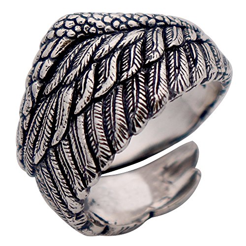 FORFOX Anillo de Pluma ala ángel de Plata de Ley 925 Negra para Hombres Mujers Ajustable 15-22 FORFOX Anillo de Pluma ala ángel de Plata de Ley 925 Negra para Hombres Mujers Ajustable 15-22