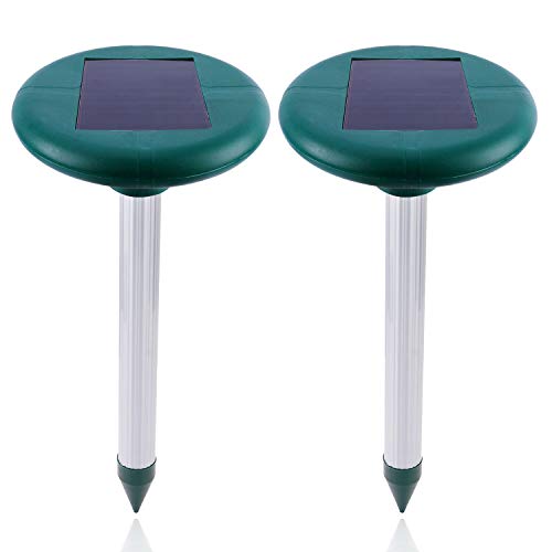 FORMIZON 2 Piezas Repelente Solar Ultrasónico, Ahuyentador de Topos Solar, Repele los Ratones Topos y Las Ratas Roedor, Repelente de Topo para Aire Libre Césped Jardín