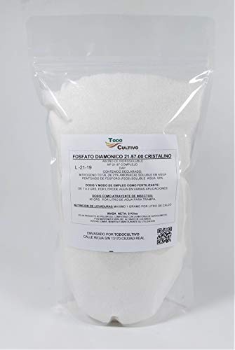 Fosfato diamónico hidrosoluble 21-57-00. Envase 5 Kilos. Fertilizante nutriente Utilizado como multiplicador de levadura en Vino y Mosto. Utilizado con éxito como atrayente de Insectos.