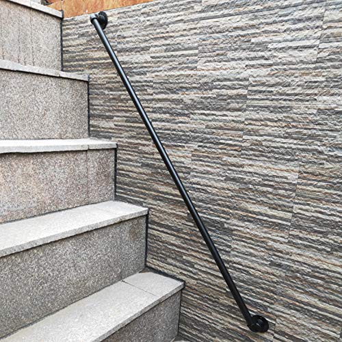 FS Pasamanos for escaleras Interiores y Exteriores, Soportes de barandillas de tubería de Hierro Industrial Negro, for jardín de escaleras, tamaños Opcionales(Size:200cm)