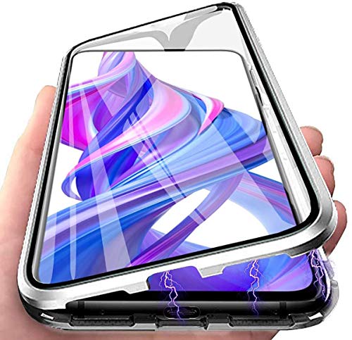Funda para Samsung Galaxy A32 5G, funda magnética para teléfono móvil, protección completa de 360 grados, antigolpes, parte delantera y trasera, cristal templado, marco de metal, color plateado