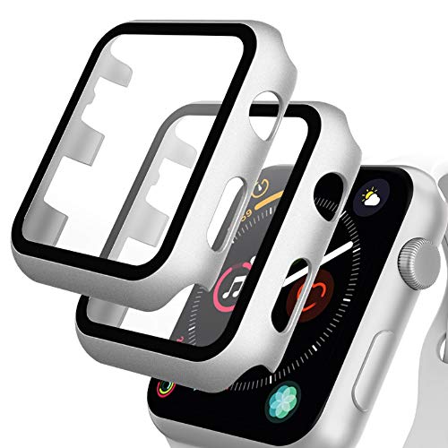 GeeRic Protector de Pantalla Compatible con Apple Watch 44mm Series 5/4, [2 Pcs] [PC Funda][HD Película] [Completa], Cristal Vidrio Templado Compatible para Apple Watch 44mm Series 4 Plata