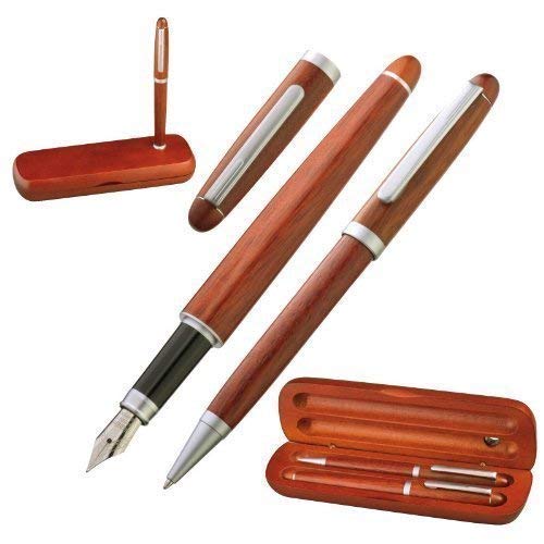 GM-IT - Kit de escritura (incluye estuche con bolígrafo y pluma estilográfica con aspecto de madera)