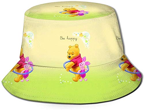 GOSMAO Bucket Hat Bee Happy Winnie The Pooh Impreso Packable Summer Outdoor Cap Sun Fishing Boonie Sombreros