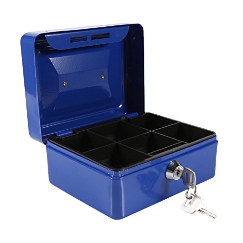 GOTOTOP Caja de Seguridad con Llave Mini Caja Fuerte de Seguridad de Acero portátil con Cerradura pequeña Moneda de Dinero en Efectivo para el hogar (5.9 x 4.72 x 2.95in)(Azul)