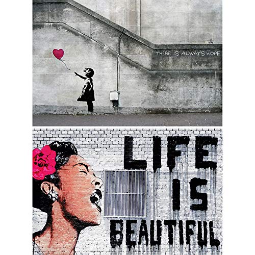 GREAT ART Set de 2 pósters XXL - Banksy Life is Beautiful & Balloon Girl - Graffiti Arte Callejero Stencil Pop Art decoración Imagen de Pared Foto póster decoración (140 x 100 cm)