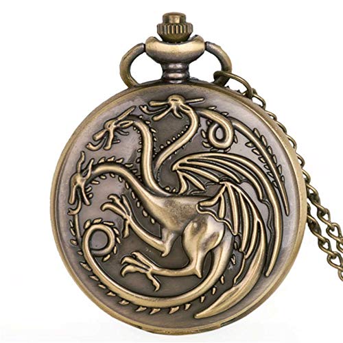 Gu3Je Duradero Viejo Reloj de Bolsillo de Cuarzo del diseño del dragón de Bronce Viejo con la Cadena del Collar Padre Madre (Color : C)