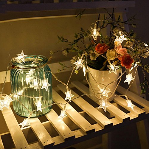 Guirnalda de luz estrella, cadena luminosa con 40 luces estrellas decorativas para interior y exterior, para fiestas, jardín, Navidad, Halloween, boda, 4 m (blanco cálido)