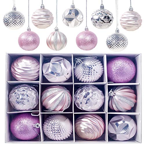 Gxhong Bolas de Navidad, 12 Piezas de Adornos de decoración de árboles de Navidad, Adornos de Navidad Bolas de árbol de Navidad Brillantes y Mate ∅ 6CM (Rosado)