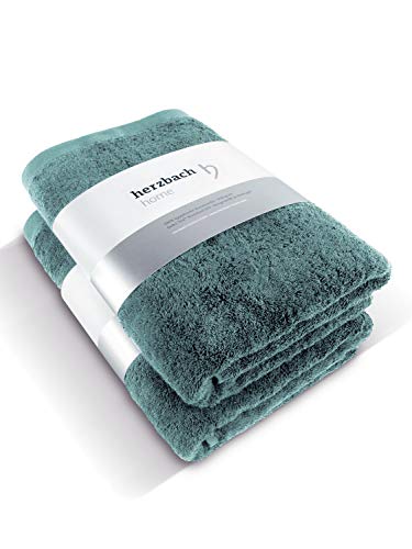 herzbach home Juego de 2 toallas de lujo de calidad superior, 100% algodón egipcio, 50 x 100 cm, 600 g/m² (verde océano)