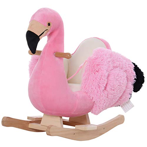 HOMCOM Caballito Balancín de Flamengo con Cinturón de Seguridad Bebé Balancín Peluche para Niño Mayor de 18 Meses 60x33x52cm HOMCOM Caballito Balancín de Flamengo con Cinturón de Seguridad Bebé Balancín Peluche para Niño Mayor de 18 Meses 60x33x52cm