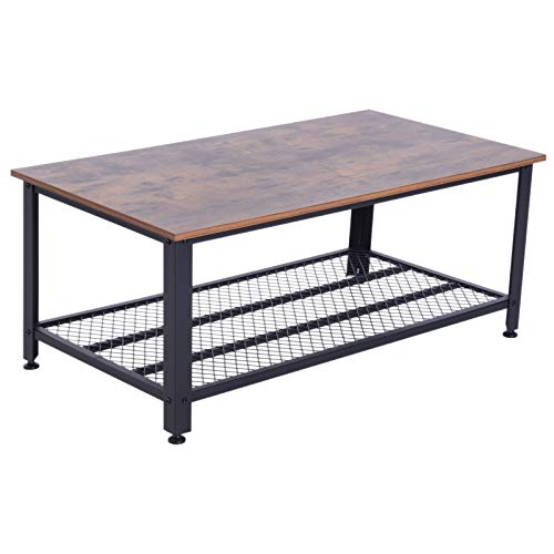 HOMCOM Mesa de Centro Mesa Auxiliar Multifuncional para Sofá Salón Dormitorio Estilo Industrial Retro Estante de Rejilla Mesa Café Acero y Madera 106x60x45cm HOMCOM Mesa de Centro Mesa Auxiliar Multifuncional para Sofá Salón Dormitorio Estilo Industrial Retro Estante de Rejilla Mesa Café Acero y Madera 106x60x45cm