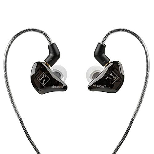 HÖRLUCHS EasyUp - Auriculares in-Ear para músicos y Gamers (Cable Intercambiable, Clavija de 3,5 mm, Tapones para los oídos y Funda), Color Negro