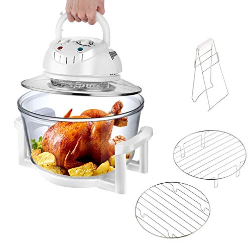 Horno halógeno con asa, horno combinado grill, horno de convección halógena, cuenco de cristal con capacidad de 12 l/17 L, accesorios incluidos, 1300 W 240 V, blanco (12 L) Horno halógeno con asa, horno combinado grill, horno de convección halógena, cuenco de cristal con capacidad de 12 l/17 L, accesorios incluidos, 1300 W 240 V, blanco (12 L)