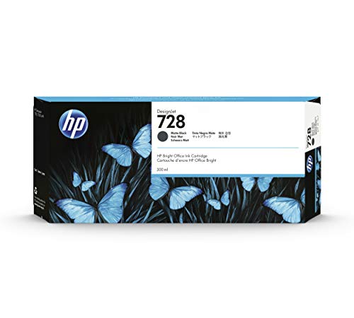 HP 728 F9J68A Negro Mate, Cartucho de Tinta Original HP, de 300ml, de alta capacidad, para Impresoras Plotter de Gran Formato HP DesignJet T730 y T830 y Cabezal de Impresión HP 729