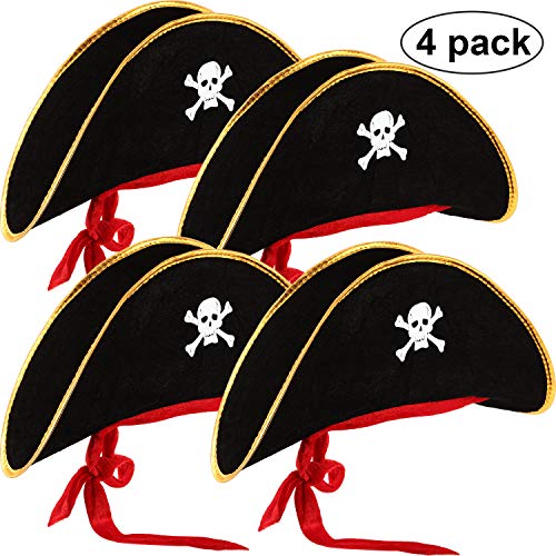 Hsei 4 Unidades Pirata Sombrero clásico cráneo Imprimir Pirata capitán Traje para Halloween Masquerade Party Cosplay Hat Prop