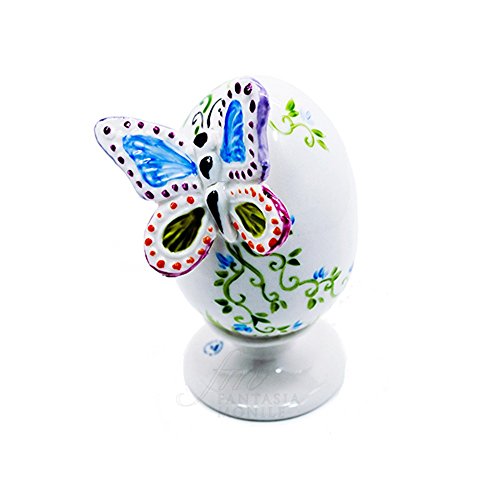 Huevo de Pascua de porcelana pintada a mano en relieve con diseño de mariposa, fabricado en Italia UB12F Huevo de Pascua de porcelana pintada a mano en relieve con diseño de mariposa, fabricado en Italia UB12F