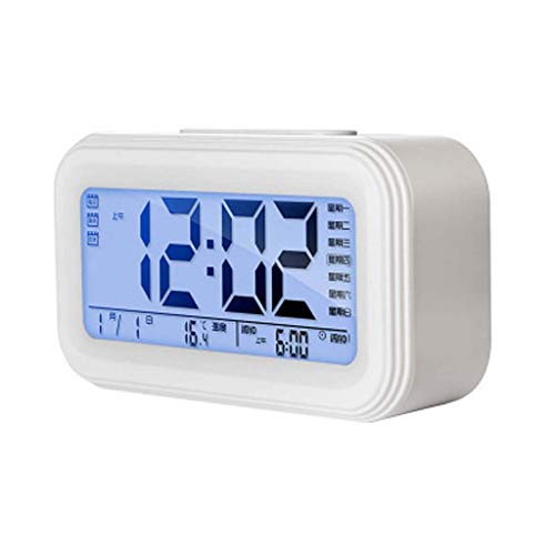 HYDKU Gran Pantalla LCD De Temperatura Calendario Dormitorio Reloj Despertador Digital Función De Luz De Fondo De Repetición Pilas For Portátil De Viaje (Color : Blanco, Talla : 45 * 80 * 138mm)