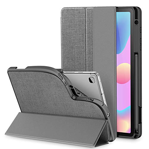 INFILAND Funda para Galaxy Tab S6 Lite con S Pen Holder, Delgada TPU Case Smart Cascara con Auto Reposo/Activación Función para Samsung Galaxy Tab S6 Lite 10.5 P610/P615,Gris