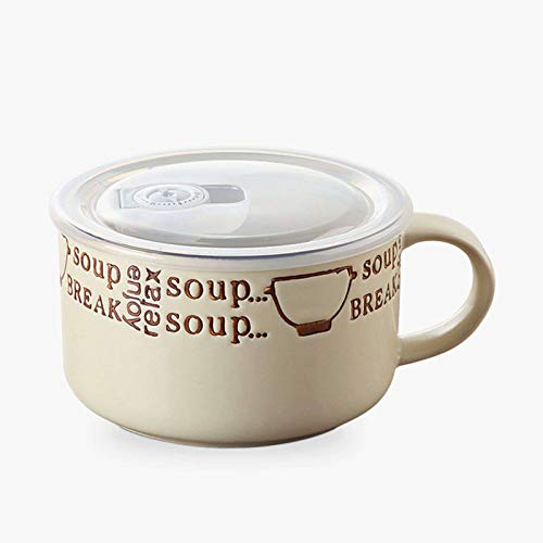 Japonés Superficie Tazón De Sopa Con Agarre, Calentador De Cerámica Cuenco Tazas De Sopa Con Tapa Microondas Sin Plomo Gran Capacidad Sopa De Cebolla Francesa Ensaladera-Blanco crema-800ml/27oz