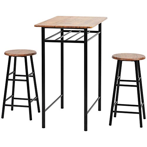 Jeerbly Juego de mesa de bar de 3 piezas, moderno juego de mesa y sillas de bar, juego de mesa de comedor con 2 taburetes de bar, capa de almacenamiento integrada, fácil de montar, color marrón Jeerbly Juego de mesa de bar de 3 piezas, moderno juego de mesa y sillas de bar, juego de mesa de comedor con 2 taburetes de bar, capa de almacenamiento integrada, fácil de montar, color marrón