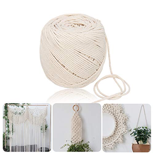 Jeteven 5mm x 60m Cuerda Cordel de Algodón Hilo Macramé 100% Natural Trenzado Algodón DIY Planta de Colgar en la Pared Percha Hecha a Mano Craft para Decoración Interior Decoración Bohemia