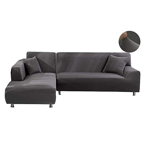 JIAN YA NA - Funda de sofá, extensible, de poliéster, para sofá de ángulo + 2 fundas de almohada, tela, gris, 3 Place + 4 Place
