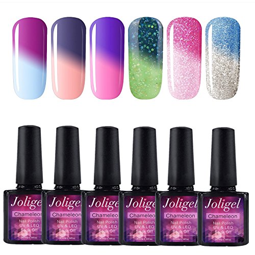 Joligel UV LED Esmalte Uñas Gel Kit, 6pcs Esmaltes Semipermanentes Camaleón Cambio de Color con Temperatura Soak Off 10ML Laca Shellac Manicura Pedicura