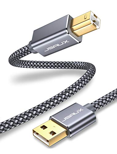 JSAUX Cable Impresora [3M] Cable Impresora USB Tipo B 2.0 Compatible para Impresora HP, Epson,Canon,Brother,Lexmark,Escáner,Disco Duro,Fotografía Digital y Otros Dispositivos-Gris