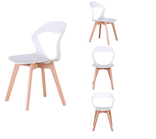 Juego de 4 sillas de comedor estilo nórdico simple moderno para la cocina, oficina, reunión restaurante café (blanco)