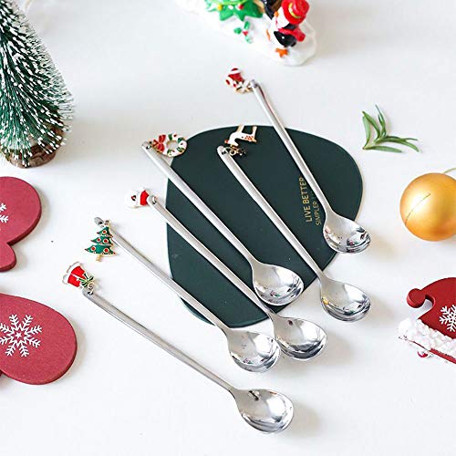 Juego de 6 cucharas navideñas de acero inoxidable para cuchara de café, cuchara de té, cuchara de sopa, cuchara de postre, cuchara de helado