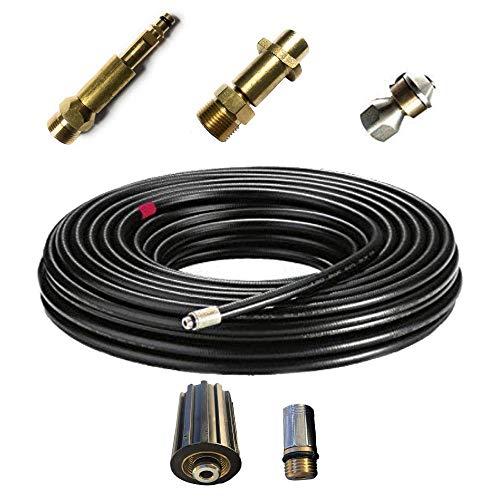 Juego de manguera de limpieza de tuberías de 4 piezas para Kärcher y otros con conexión 1/8" AG : M22 x 1,5 IG & bayoneta & adaptador Quick-Click & boquilla giratoria (20m) Juego de manguera de limpieza de tuberías de 4 piezas para Kärcher y otros con conexión 1/8" AG : M22 x 1,5 IG & bayoneta & adaptador Quick-Click & boquilla giratoria (20m)