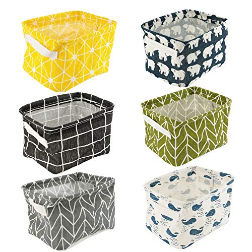Juego de organizadores de lino para guardar juguetes, de tela pequeña, con 2 asas en ambos lados, 20,5 x 17 x 15 cm, juego de 6 Juego de organizadores de lino para guardar juguetes, de tela pequeña, con 2 asas en ambos lados, 20,5 x 17 x 15 cm, juego de 6