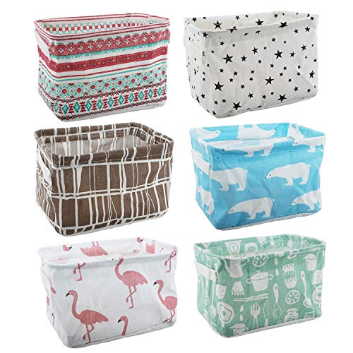 Juego de organizadores de lino para guardar juguetes, de tela pequeña, con 2 asas en ambos lados, 20,5 x 17 x 15 cm, juego de 6 Juego de organizadores de lino para guardar juguetes, de tela pequeña, con 2 asas en ambos lados, 20,5 x 17 x 15 cm, juego de 6