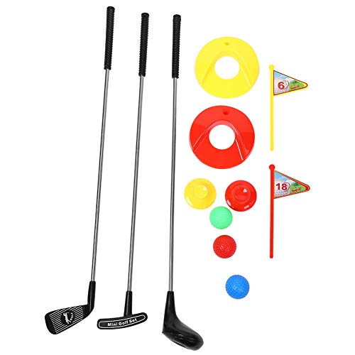 Juego de palos de golf para niños, 10 piezas de juguetes de golf educativos Juego de juguetes de golf para exteriores (3 palos de golf + 3 pelotas + 2 de golf + 2 hoyos de práctica con bandera)