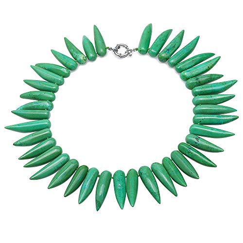 JYX - Collar de Cuentas de Piedra Preciosa Hecho a Mano de una Sola hebra, 10 x 40 mm, Collar de Turquesa Verde Irregular para Mujer, 45,7 cm